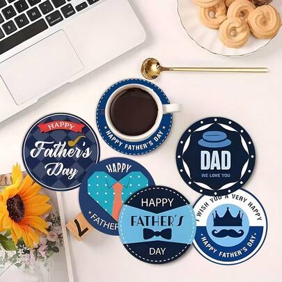 6 قطع من الأواني الخشبية لعيد الأب، سميكة مقاومة للانزلاق والحرارة، مطبوع عليها طباعة إبداعية بعنوان "أفضل أب"، أقطار 10 سم لأطباق الطعام، هدية مفكرة للأب والزوج والجد، عنصر حصري لعيد الأب عملي وتذكاري