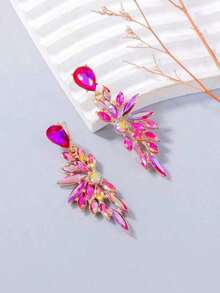 Juran 1 Pair Exaggerated Glass Earrings, Party & Banquet Jewelry Accessories Women - Hot Pink - View 5