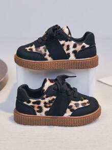 1 đôi giày thể thao buộc dây đế mềm in họa tiết da báo màu đen mới cho trẻ sơ sinh/trẻ nhỏ, mẫu giày casual bán chạy nhất cho bé trai mùa xuân/thu, giày dễ thương cho bé gái. - màu đen - Xem 3