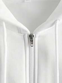 Women's Fashion White Zip-Up Hoodie - Casual Geometric Pattern Polyester Sweatshirt, Machine Washable And Dry Cleanable, Ideal For Spring And Autumn, Sweater-Style Hoodie - White - View 4