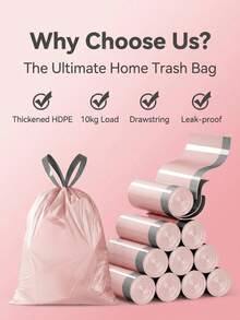 Heavy-Duty HDPE Trash Bags With Drawstring: 16 Gal/20LB Capacity, 40x42cm, 25-Count Roll For Home Kitchen Office - 25 - View 1