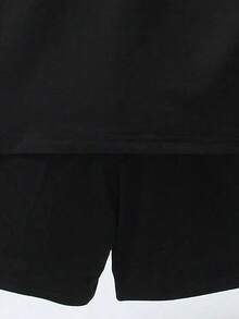 青少年男孩骑士印花圆领背心和短裤休闲套装 - 黑色 - 查看 6