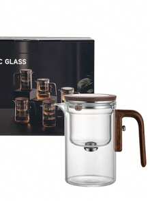 1 Set de Tetera de Vidrio Flotante sin Imán, Vidrio Borosilicato Resistente al Calor, Taza de Té de Madera de Nogal, Juego de Té de Lujo Minimalista - Blanco - Ver 5