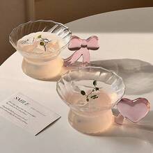 Tách trà hình bướm hồng kèm đĩa lót, họa tiết sọc dọc, tách trà/cà phê cao cấp, thủy tinh chịu nhiệt. - Nhiều màu - Xem 4