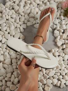 Women's Flip Flops, Street Style Casual Vacation Fashion Black Flat Versatile Non-Slip Thong Sandals For Spring/Summer - White - View 3