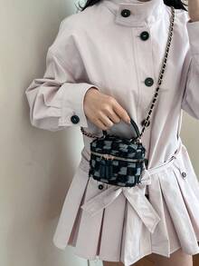 Túi xách đeo chéo vai bằng dây xích denim kẻ caro ombre cá tính, phong cách thời trang thường ngày năm 2026. - Nhiều màu - Xem 5