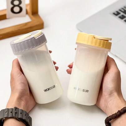 300毫升可重复使用塑料水瓶，带提手，便携防漏饮水杯，旅行运动水杯，保温杯，冷热皆宜，可盛装茶、牛奶、咖啡等饮品，微波炉加热豆浆杯，适合学生及成人使用，适用于学校、办公室、户外露营、野餐、返校季等场合。