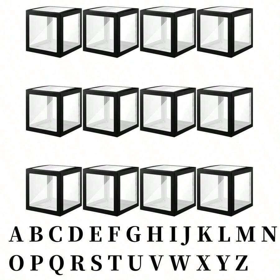 每盒1个，25厘米/英寸黑色可重复使用纸字母，DIY姓名/昵称纸质透明气球盒，适用于婚礼、退休、周年纪念、返校、节日、生日派对、摄影道具、装饰