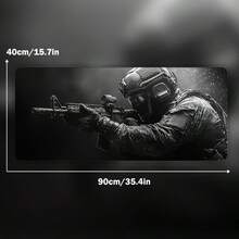 Large Tactical Gamer Mouse Pad - Non-Slip Rubber Base, Smooth Surface Suitable For Work, Gaming, Office And Home Use, Black With Blue Armor Design, Desk Mouse Mat - Mouse Pad - View 3