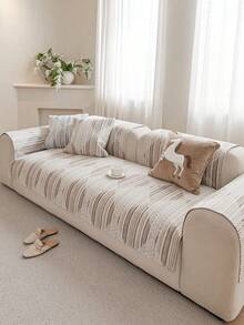 1pc Bohemian Style Linen-Look Sofa Cover, Multi-Color Design Sofa Cushion For All Seasons, Protective Pet-Friendly Sofa Pad Suitable For 1-Seater, 2-Seater, 3-Seater, 4-Seater Sofas - Khaki - View 8
