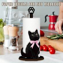 黑色猫形厨房纸巾架，木质厨房纸巾架，单层抹布架，立式厨房纸巾架，台面纸巾和保鲜膜分配器 - 彩色 - 查看 5