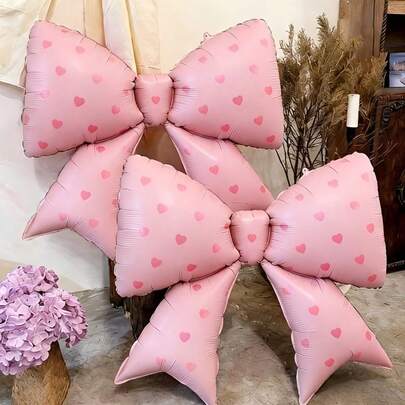 38英寸巨型粉色蝴蝶结气球，2个装 - 优雅派对装饰，柔和粉色质感，适用于生日、婚礼、订婚等场合 - 可用作拍照背景、桌面摆件、餐桌装饰 - 派对装饰气球，精致蝴蝶结，母亲节装饰气球