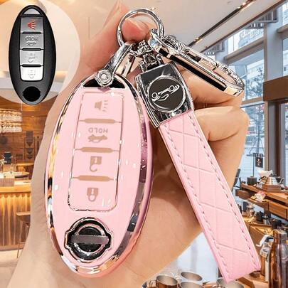 Soft TPU Key Fob Cover Keychain Protector For Nissan 4-Button Key Fob, Compatible With Nissan Altima Sentra Maxima Rogue Armada Pathfinder Infiniti Smart Remote, Gift, Gold, Black, Silver