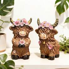 Encantadora estatua de vaca de las tierras altas, decoración rústica de resina animal, regalo para Acción de Gracias, Festival de la Cosecha, Navidad, adecuado para decoración de interiores, patio y balcón - Multicolor - Ver 1