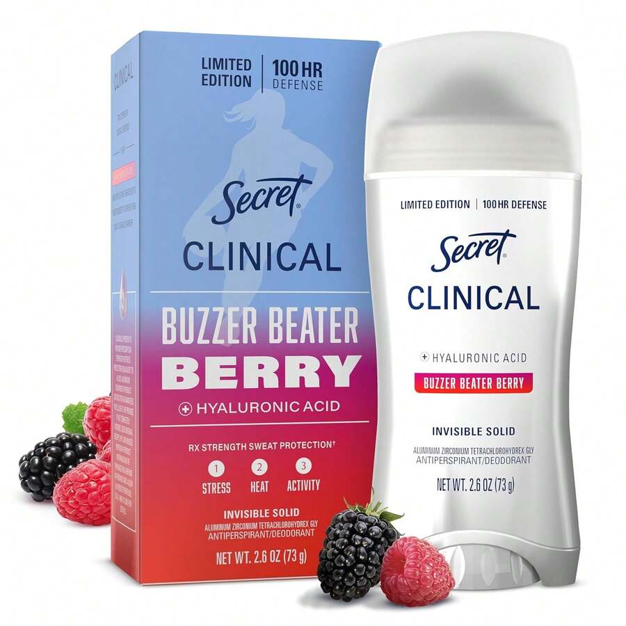 Secret Clinical Strength Antiperspirant Deodorant For Women,100hr Defense, Triple Threat Sweat Protection With Hyaluronic Acid, PH Balanced, Invisible Solid, Buzzer Beater Berry Scent, 2.6 Oz - 蜂鳴器貝瑞 - 查看 1