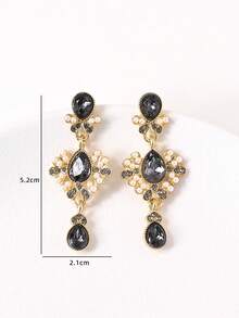 一对法式优雅高端水钻仿珍珠心形水滴流苏耳环，时尚奢华耳环，适合女性日常、派对、婚礼、节日佩戴。 - 耳環 - 查看 2