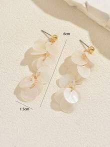女士白色贝壳圆盘吊坠耳环，金色贝壳亮片垂坠耳环，波西米亚风叠戴贝壳首饰 - 白色 - 查看 2