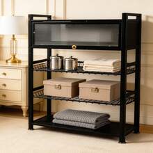 HanTai 5-Tier Metal Rolling Cart With Removable Grid Shelves, Lockable Wheels & Handle For Kitchen, Bathroom, Office Storage, Black - 查看 9