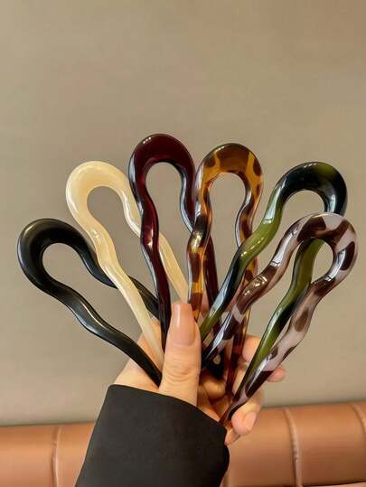 6/3/2/1pcs U-Shaped Hair Clips, Fashionable Tortoiseshell Style Acetate Plastic Hair Clips, Geometric Shape Hair Accessories Suitable For Women And Girls French Twist, Wavy U-Shaped Hair Clips Suitable For Spiral Hairstyles, Tortoiseshell Pattern, Soft And Fashionable, Women Hair Accessories, Christmas Gift, Holiday Decor, Women Gift