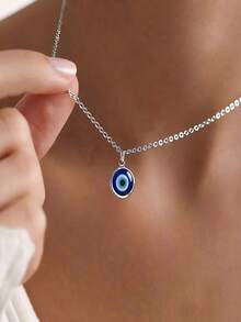 Minimalist Casual Blue Eye Pendant Necklace, Versatile Daily & Holiday Wear For Women And Men - Multicolor - View 1