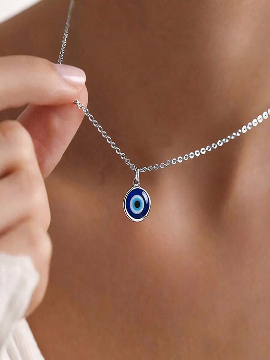 Minimalist Casual Blue Eye Pendant Necklace, Versatile Daily & Holiday Wear For Women And Men - Multicolor - View 1