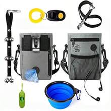 6 en 1 Set Bolsa de Entrenamiento para Perros Bolsa de Tratamiento para Mascotas Almacenamiento para Perros Bolsa de Malla Juguetes para Mascotas Dispensador de Bolsa 3 Formas de Llevar con Cinturón - Gris - Ver 1