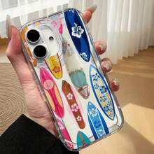 1pc Colorful Surfboard Inflatable Soft TPU Shockproof Phone Case Compatible With IPhone 17 16 15 14 13 12 11 Pro Max X XS XR 8 7 Plus - Clear - View 5
