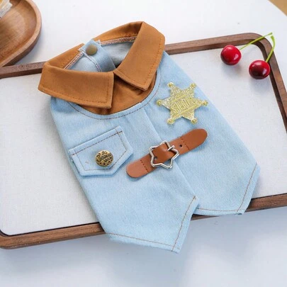 PETCIRCLE 1 bộ quần áo cho thú cưng, kiểu dáng Châu Âu & Mỹ, phù hợp cho chó nhỏ và chó con, áo khoác cảnh sát trưởng hình ngôi sao dễ thương và thoải mái.