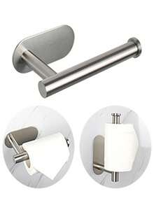 1pc Stainless Steel Toilet Paper Holder, Self-Adhesive Wall Mount Rack, Modern Bathroom Tissue Paper Towel Rack Accessory - Multicolor - View 2