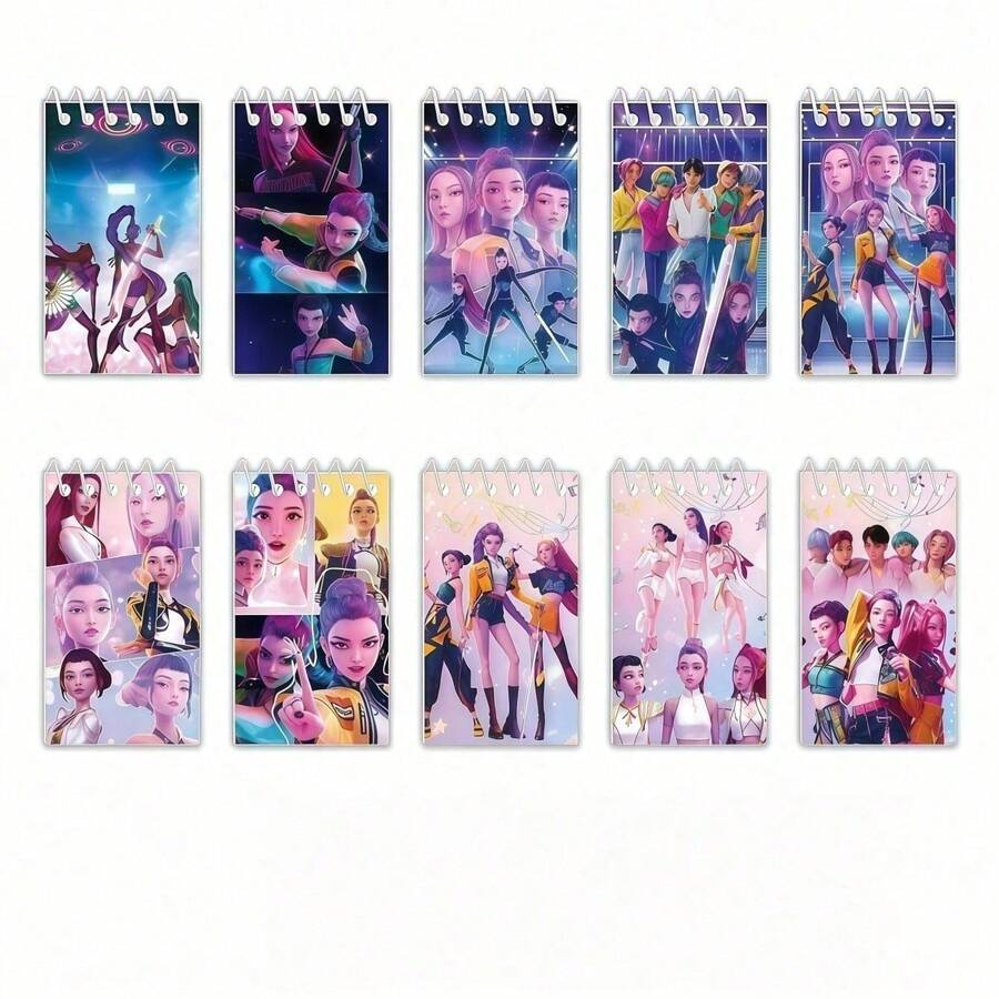 10pcs KPOP Star  Cartoon Pattern Portable Spiral Notebooks, 24 Pages, Children's Festival Gift - Multicolor - View 1