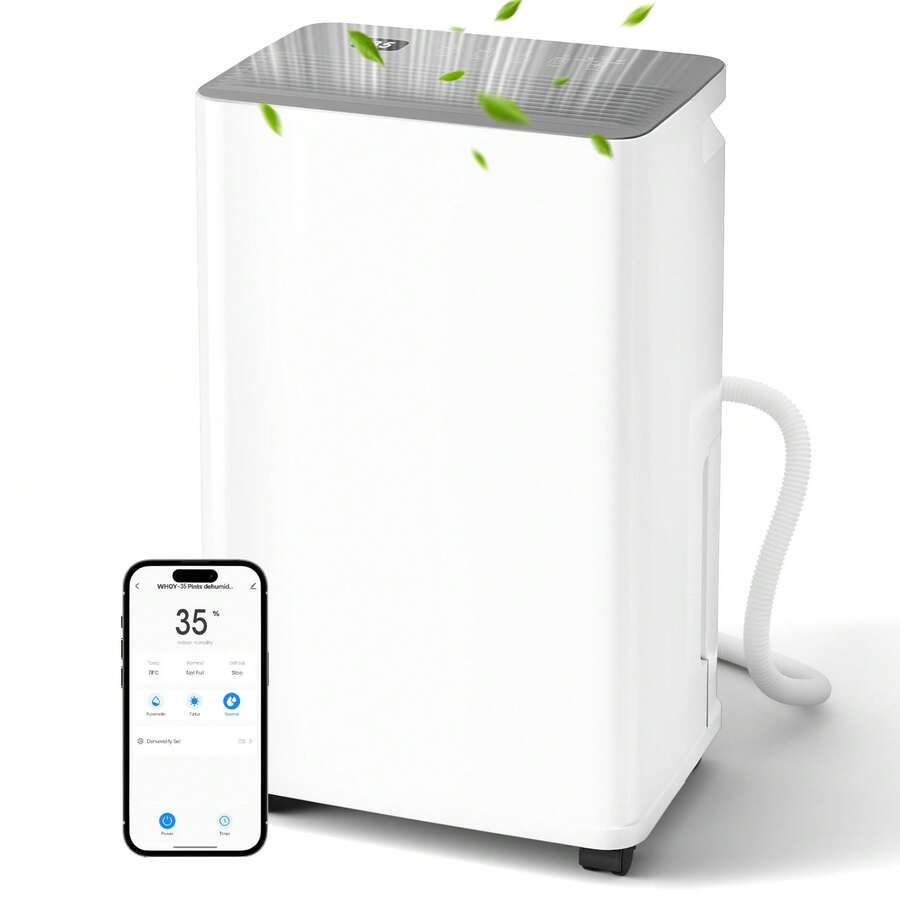 Manastin 10-Pint (DOE), Max 38 Pints/D Multi-Function Dehumidifier, 3600 Sq. Ft Coverage Area With App Remote Control, 24H-Timer/Drain Hose/Child Lock, For Bedroom/Office/Laundry Room - US B Type Plug(110-127V) - View 1