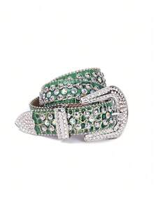 男女通用水钻装饰腰带，西部风格牛仔腰带，适合男孩女孩 - 綠色 - 查看 10