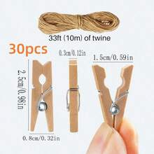 Mini Wooden Clothespins With Jute Rope, Small Clothespins For DIY Craft And Photo Projects - A - View 12