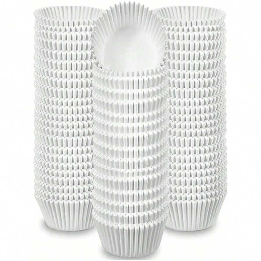 500个白色纸质蛋糕衬垫，纸质蛋糕盒，纸质玛芬杯，纸质蛋糕包装纸，适用于婚礼、甜点、派对等场合。 - 白色 - 查看 1