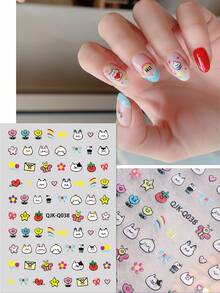 4 miếng dán móng tay hình thú cưng dễ thương - Gấu trúc, Thỏ, Trái cây, Hình trái tim - Thích hợp cho mùa xuân, Ngày lễ tình nhân, hẹn hò, tiệc tùng dễ thương, tự trang trí móng tay, quà tặng ngày lễ, DIY, phong cách Y2K - Nhiều màu - Xem 4