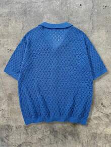 Áo khoác cardigan nam tay ngắn cổ polo cài nút, màu xanh dương khoét rỗng, dáng rộng, tối giản, đa năng, phong cách đường phố của ANDREILEE. - Màu xanh lam - Xem 3