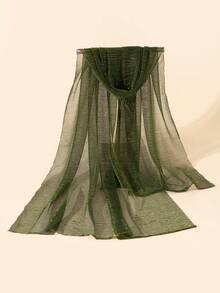 1 pieza Pañuelo de satén de poliéster de unicolor, chal suave - Verde militar - Ver 2