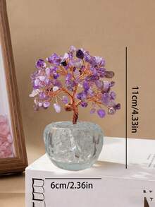 2026新款小型水晶树摆件，桌面摆件，家居装饰，厨房装饰，卧室装饰，办公桌配件，装饰工艺品，桌面摆件，派对礼品，伴娘礼物，生日礼物，母亲节礼物，派对礼品，婚礼装饰，送给她的礼物 - 透明白底紫色 - 查看 2