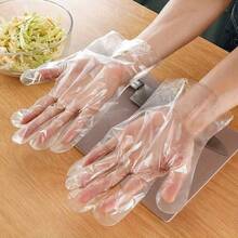 200pcs Transparent Disposable PE Gloves, Lightweight & Sanitary Kitchen Supplies For Food Handling - Outer Packaging In Three Random Colors - View 1