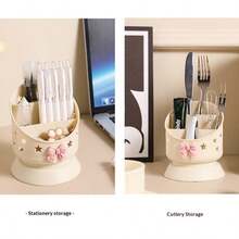 White Cream Makeup Brush Holder, Powder Brush, Lipstick, Desktop Cosmetic Storage Box, Comb, Eyebrow Pencil, Eyeshadow Brush Bucket - Multicolor - View 9