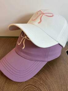1 pieza Gorra de béisbol ajustable con bordado de lazo rosa - Estilo dulce y lindo, gorra plegable de poliéster para todas las estaciones, cierre a presión, regalo perfecto para mujeres, gorra de béisbol bordada - gorra de béisbol - Ver 12