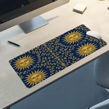 1PC Large Sun-Patterned Mouse Pad - A Non-Slip Rubber Desk Mat Suitable For Both Gaming And Office Use, Featuring A Stylish Blue And Gold Floral Design. It Is Washable And Ideal For PC, Laptop, And Keyboard Setups. Office Desk Accessories Desk Accessories Office Supplies Office Accessories Mousepad Study Table Mouse Pad For Desk Desk Decor - A - View 3