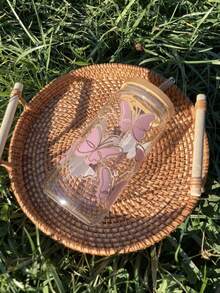 Cốc thủy tinh nắp hình bướm 450ml/15.22oz - Bình nước dung tích lớn hình hũ, cốc cà phê đá, cốc trà sữa có ống hút, món quà tuyệt vời nhất dành cho bạn bè. - Nhiều màu - Xem 2