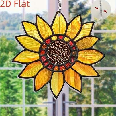 2D平面向日葵阳光捕捉器装饰品，非3D立体设计 - 非常适合家居、花园、门廊、派对，也是生日、母亲节和节日的独特礼物。阳光捕捉器装饰品/鲜艳的向日葵设计/耐用亚克力材质，阳光捕捉器摆件。