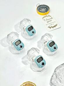 4er Set transparente diamantförmige Box, glänzender Kristall Rosenkranz Zähler, elektronisches Tasbih, modisches & elegantes Fingerschmuck, täglicher Gebet-/Übungszähler (Lange Drücken zum Zurücksetzen), Ramadan/Hochzeitsgeschenk für Ramadan - Transparente Diamantbox - Übersicht 12