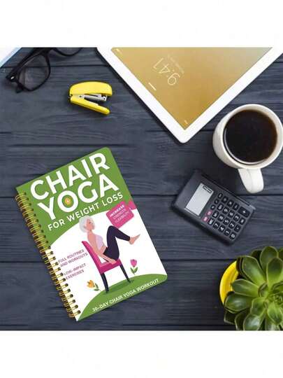 Sổ tay Yoga trên ghế 30 ngày - Giảm cân, định hình vóc dáng, luyện tập sự dẻo dai, phù hợp cho người mới bắt đầu, bao gồm 60 tư thế, đặc biệt phù hợp cho người cao tuổi và người lớn, bìa màu xanh lá cây, sổ ghi chép bài tập Yoga dạng xoắn ốc, dụng cụ thể dục, đồ dùng văn phòng.