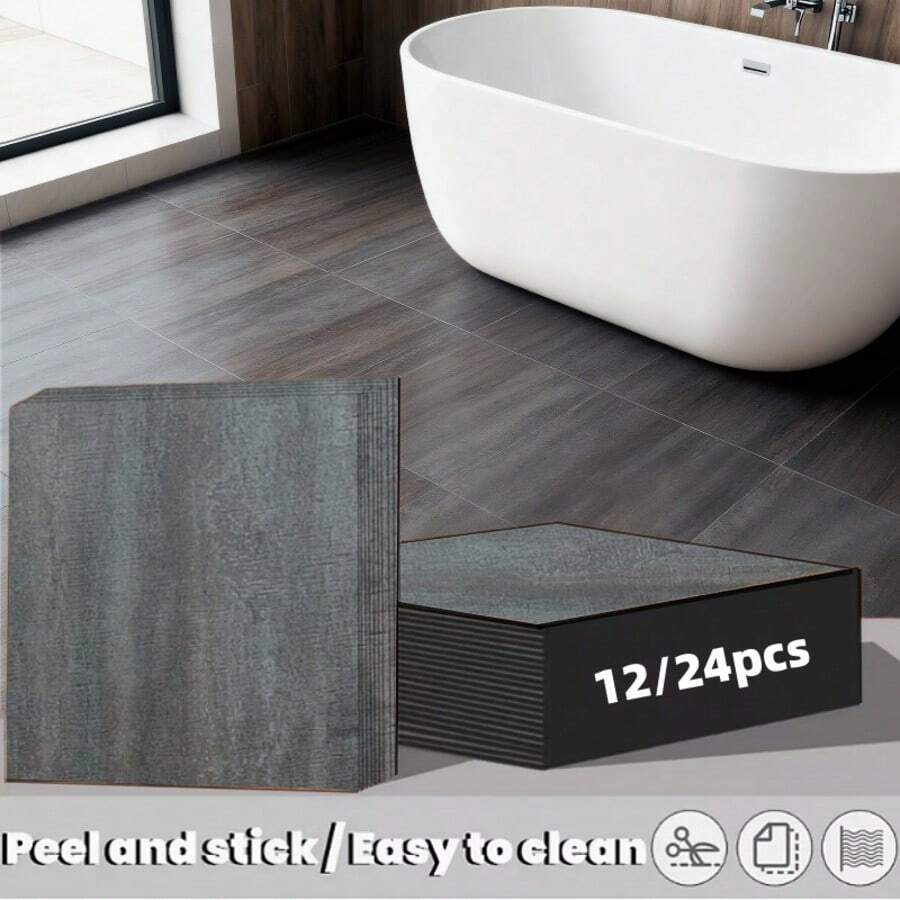 12/24pcs Luxury Vinyl Self-Adhesive Floor Tiles, 3D Marble Wallpaper Stickers, 30x30cm, Peel And Stick, Removable, Thick Insulation, Suitable For Living Room, Bedroom, Kitchen, Bathroom Wall And Floor Decoration