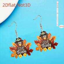 Thanksgiving Turkey Acrylic Dangle Earrings, "Give Thanks" Fall Maple Leaf Drop Earrings, 2D Flat Thanksgiving Party Jewelry For Women - A - View 2