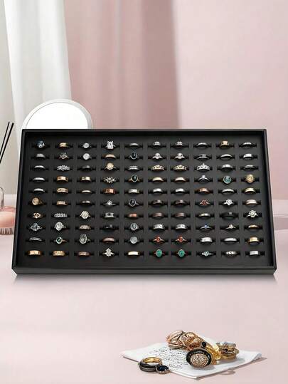 1pc 100-Slot Jewelry Display Tray, Stackable Ring Holder Box With Velvet Lining, Suitable For Necklace Pendant, For Women And Girls, Jewelry Display And Storage Box, Cardboard Ring Stand, Velvet Jewelry Tray Ring Display Case, Suitable For Jewelry Store Display