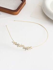 珍珠发箍，饰以宝石枝条，奢华水钻镶嵌头饰，仙气优雅的发箍，约会和聚会必备单品 - 金色 - 查看 4